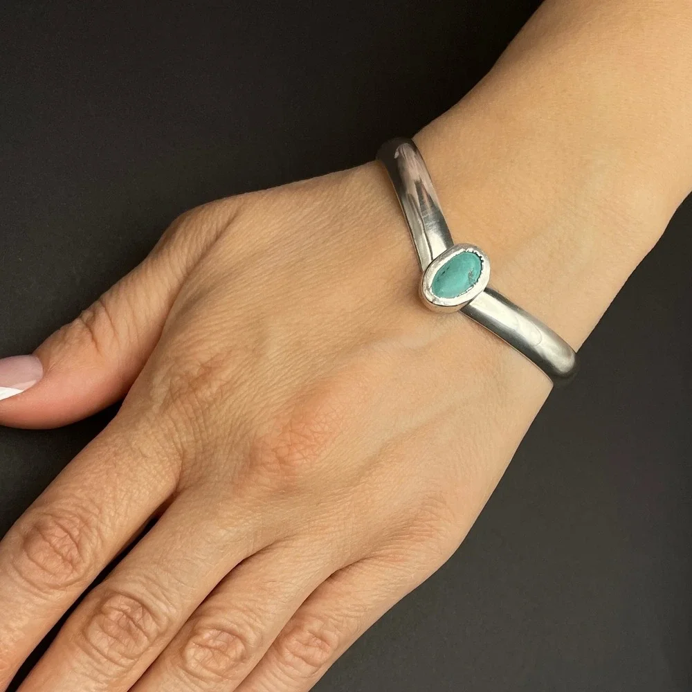 Somerset Sterling‎ Silver Turquoise Cuff Bracelet Boho Chevron Stacking Cuff